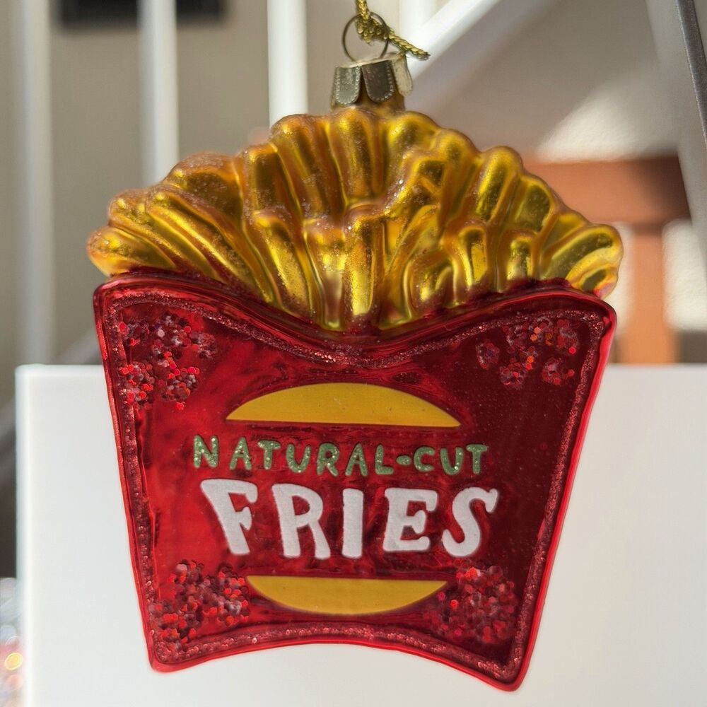 Natural-Cut French Fries Glass Christmas Ornament Glitter Food Decor 4”
